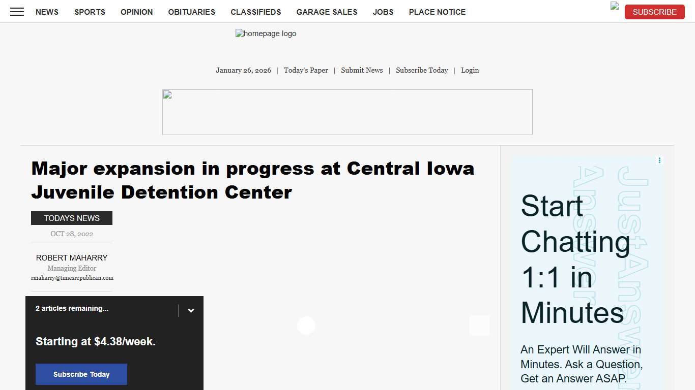 Major expansion in progress at Central Iowa Juvenile Detention Center News, Sports, Jobs - Times Republican